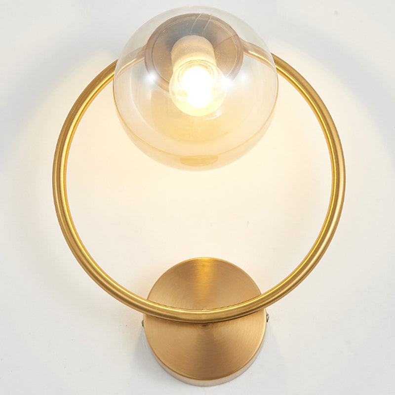 Metal Ring Minimalism Wall Light Nordic Style Glass Orb Shade Sconce Lights for Living Room Corridor