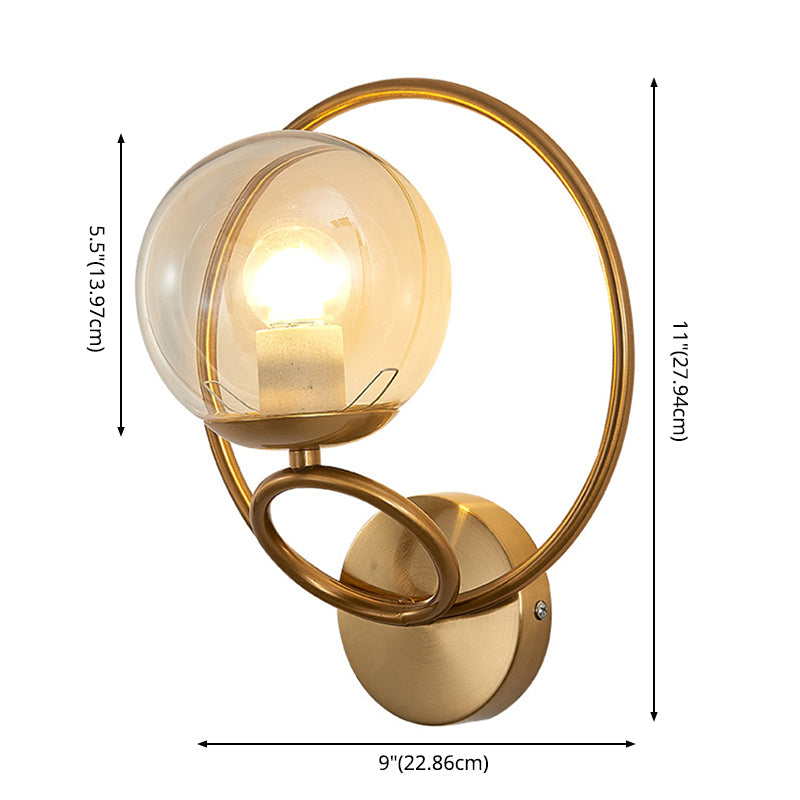 Metal Ring Minimalism Wall Light Nordic Style Glass Orb Shade Sconce Lights for Living Room Corridor