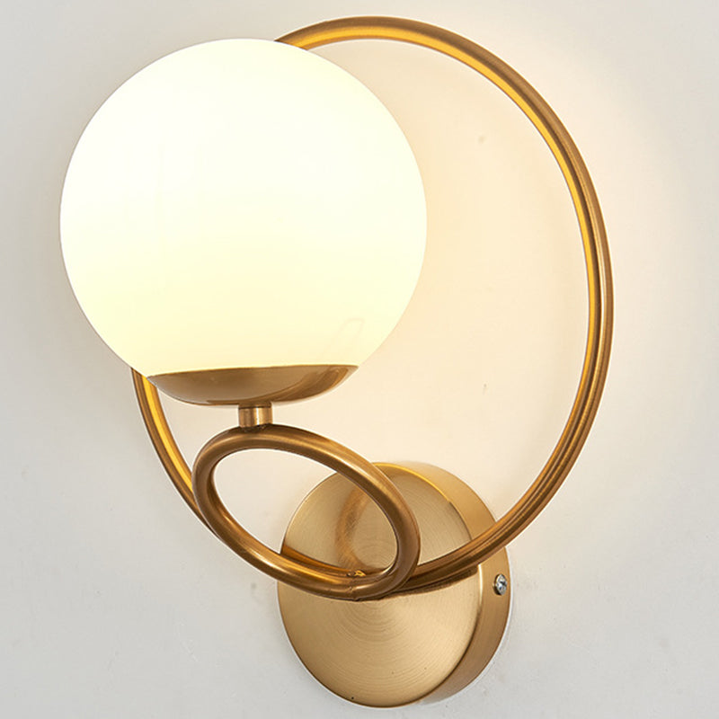 Metal Ring Minimalism Wall Light Nordic Style Glass Orb Shade Sconce Lights for Living Room Corridor