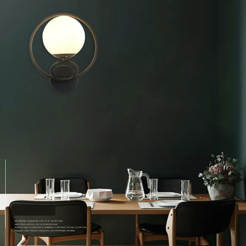 Metal Ring Minimalism Wall Light Nordic Style Glass Orb Shade Sconce Lights for Living Room Corridor