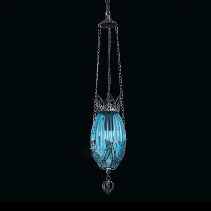 1 Light Restaurant Dropserve Style Vintage Style Down All con sfumatura di vetro ovale/giallo/blu