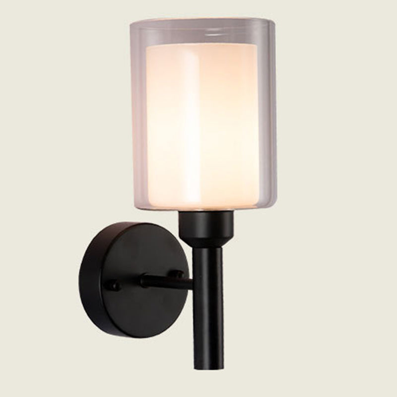 Double Cylindrical Glass Shade Sconce Lights Single Bulb Simplicity Modern Style Wall Light for Staircase Aisle