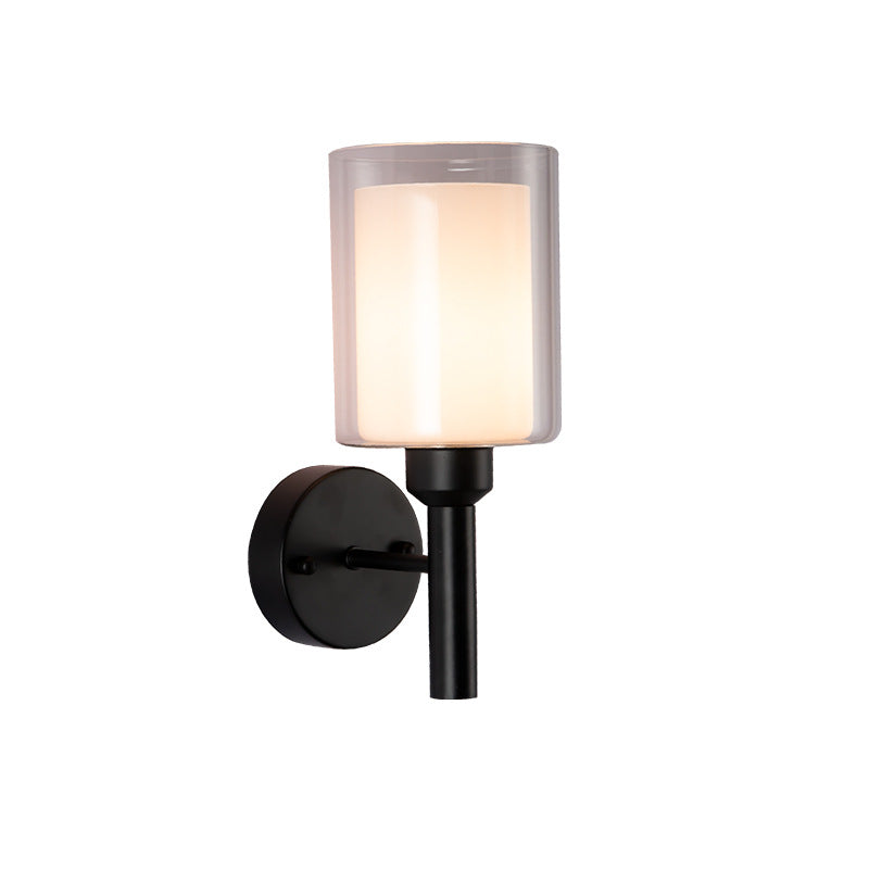 Double Cylindrical Glass Shade Sconce Lights Single Bulb Simplicity Modern Style Wall Light for Staircase Aisle