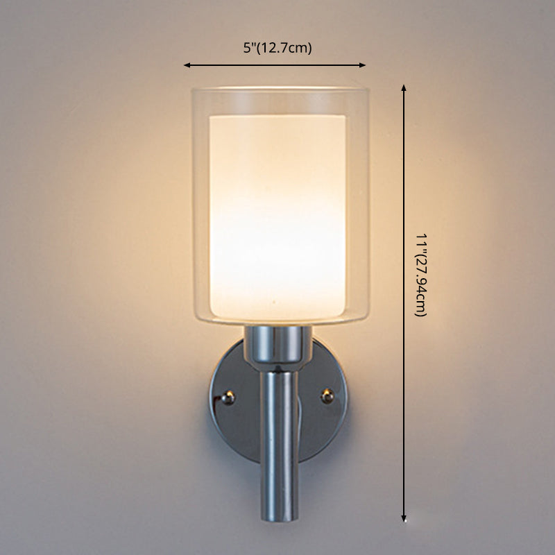 Double Cylindrical Glass Shade Sconce Lights Single Bulb Simplicity Modern Style Wall Light for Staircase Aisle