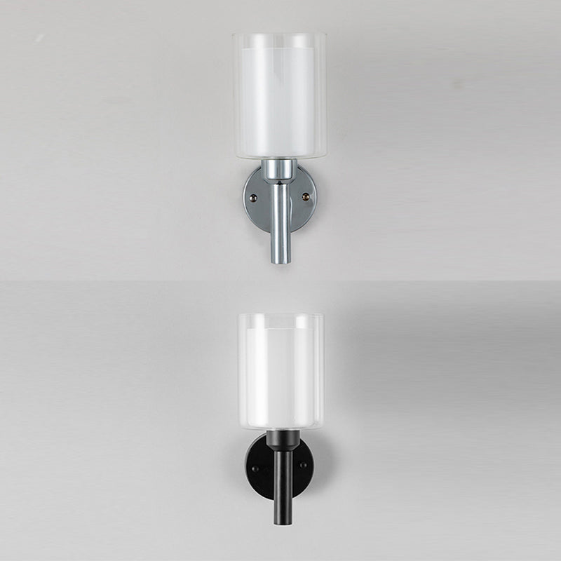 Double Cylindrical Glass Shade Sconce Lights Single Bulb Simplicity Modern Style Wall Light for Staircase Aisle