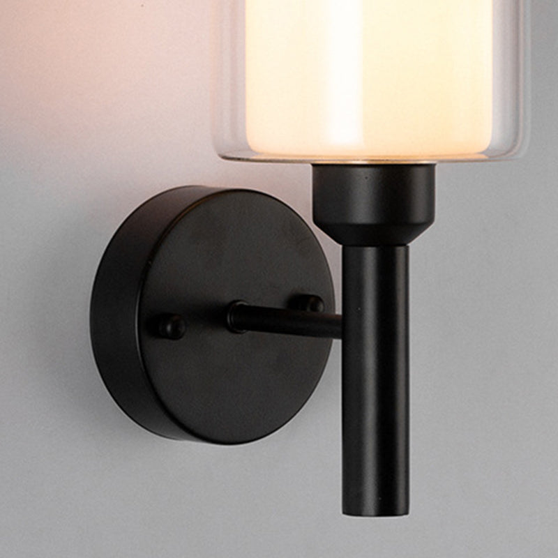Double Cylindrical Glass Shade Sconce Lights Single Bulb Simplicity Modern Style Wall Light for Staircase Aisle