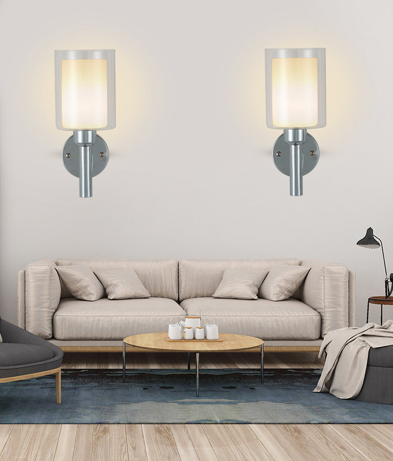 Double Cylindrical Glass Shade Sconce Lights Single Bulb Simplicity Modern Style Wall Light for Staircase Aisle