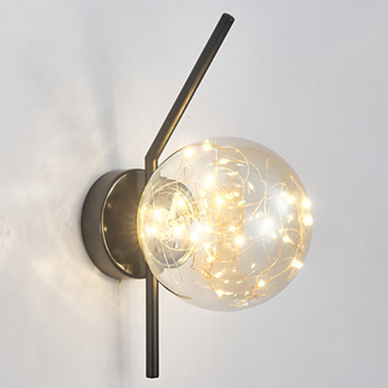 Transparent Globe Glass Bedside Lamp Nordic Style LED Lights String Stairs Sconce Light with Metal Fixed Arm