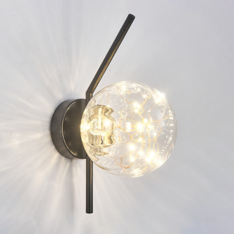 Transparent Globe Glass Bedside Lamp Nordic Style LED Lights String Stairs Sconce Light with Metal Fixed Arm