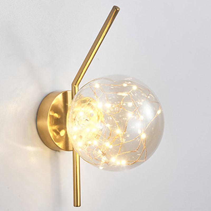 Transparent Globe Glass Bedside Lamp Nordic Style LED Lights String Stairs Sconce Light with Metal Fixed Arm
