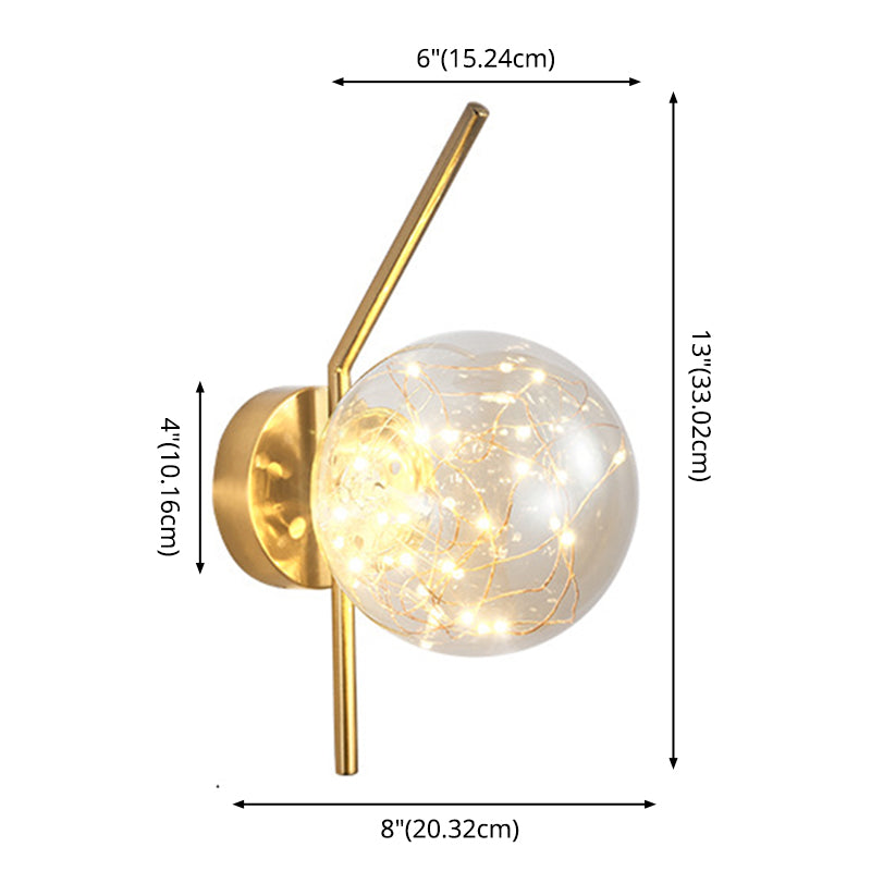 Transparent Globe Glass Bedside Lamp Nordic Style LED Lights String Stairs Sconce Light with Metal Fixed Arm