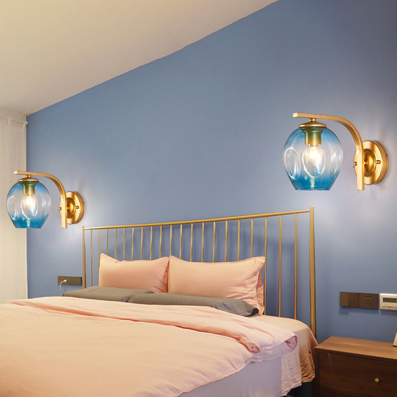 Gradient Color Concave Glass Wall Lamp 1-Light Contemporary Simplicity Style Wall Mounted Light for Hallway