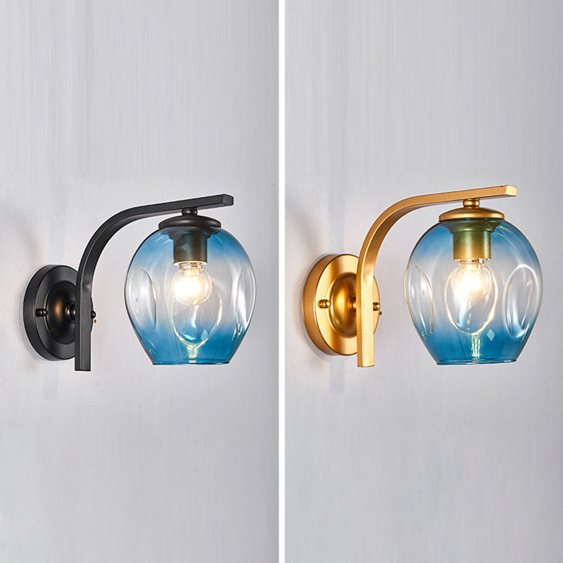 Gradient Color Concave Glass Wall Lamp 1-Light Contemporary Simplicity Style Wall Mounted Light for Hallway