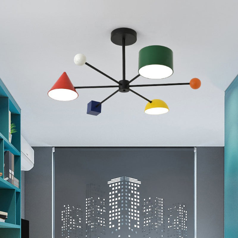 Luz colgante LED de hierro forjado Sputnik en moderna luz de techo de interior de estilo creativo con decoración de madera