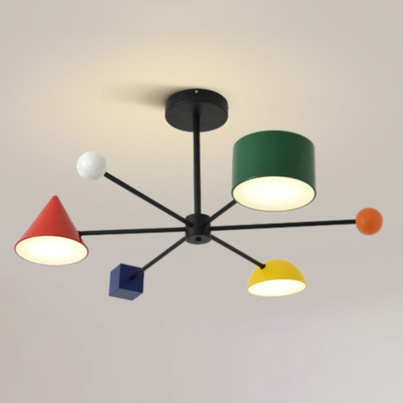 Luce a ciondolo a LED in ferro battuto sputnik in moderno macaron macaron a soffitto interno con decorazione in legno