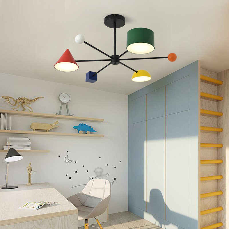 Luz colgante LED de hierro forjado Sputnik en moderna luz de techo de interior de estilo creativo con decoración de madera
