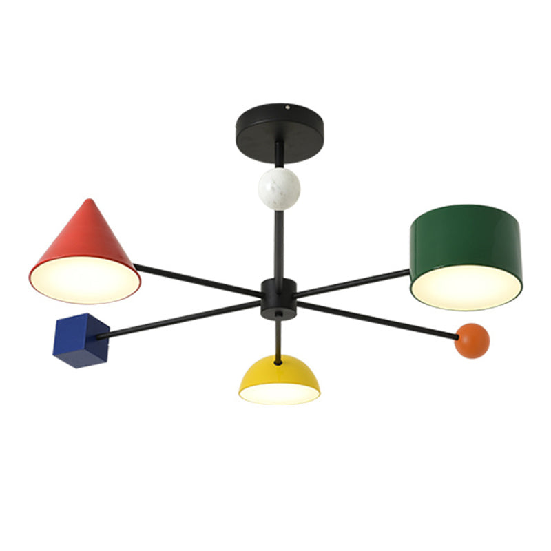 Luz colgante LED de hierro forjado Sputnik en moderna luz de techo de interior de estilo creativo con decoración de madera