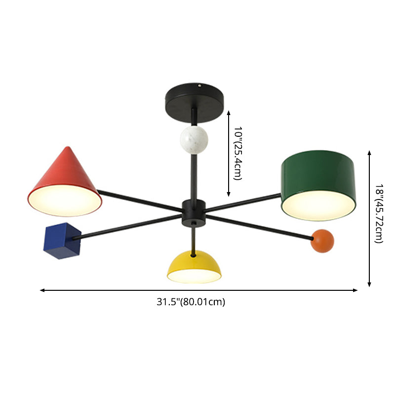 Luz colgante LED de hierro forjado Sputnik en moderna luz de techo de interior de estilo creativo con decoración de madera