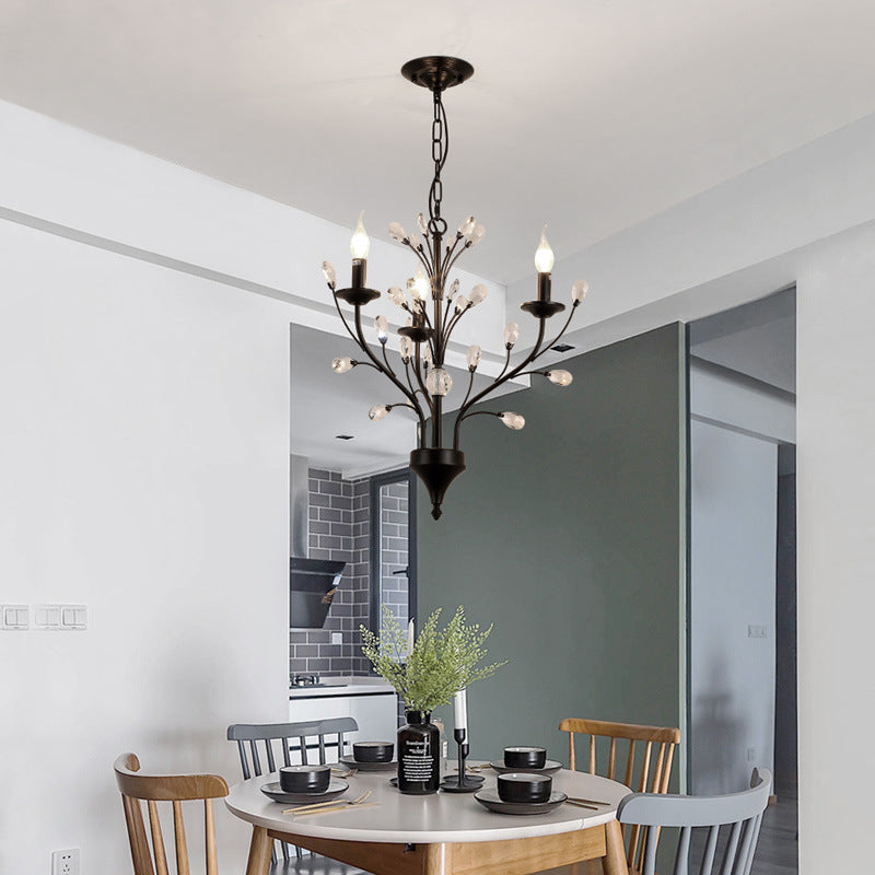 Black Tree Branch Shaped Hanging Light Vintage Crystal Living Room Ceiling Chandelier