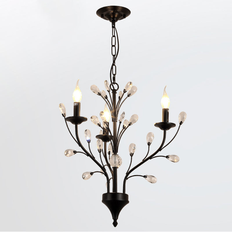 Black Tree Branch Shaped Hanging Light Vintage Crystal Living Room Ceiling Chandelier
