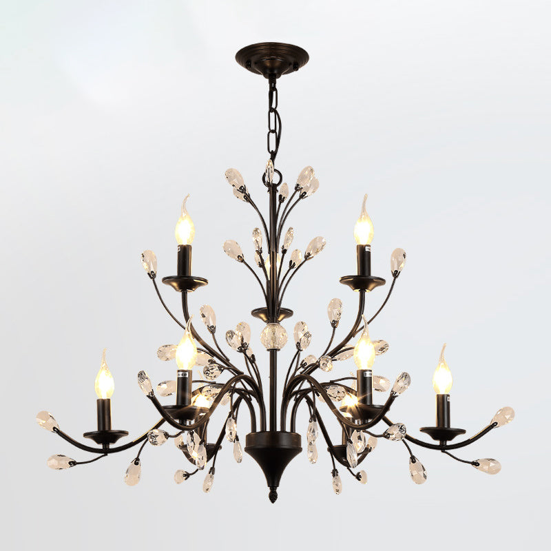 Black Tree Branch Shaped Hanging Light Vintage Crystal Living Room Ceiling Chandelier