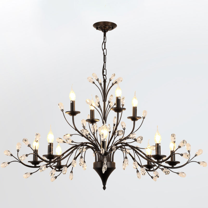 Black Tree Branch Shaped Hanging Light Vintage Crystal Living Room Ceiling Chandelier