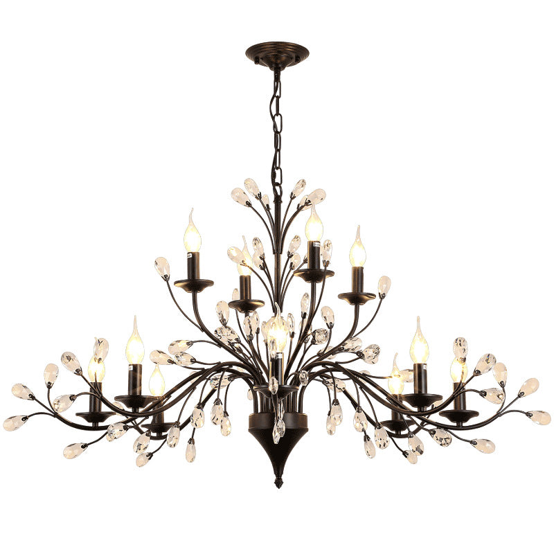 Black Tree Branch Shaped Hanging Light Vintage Crystal Living Room Ceiling Chandelier