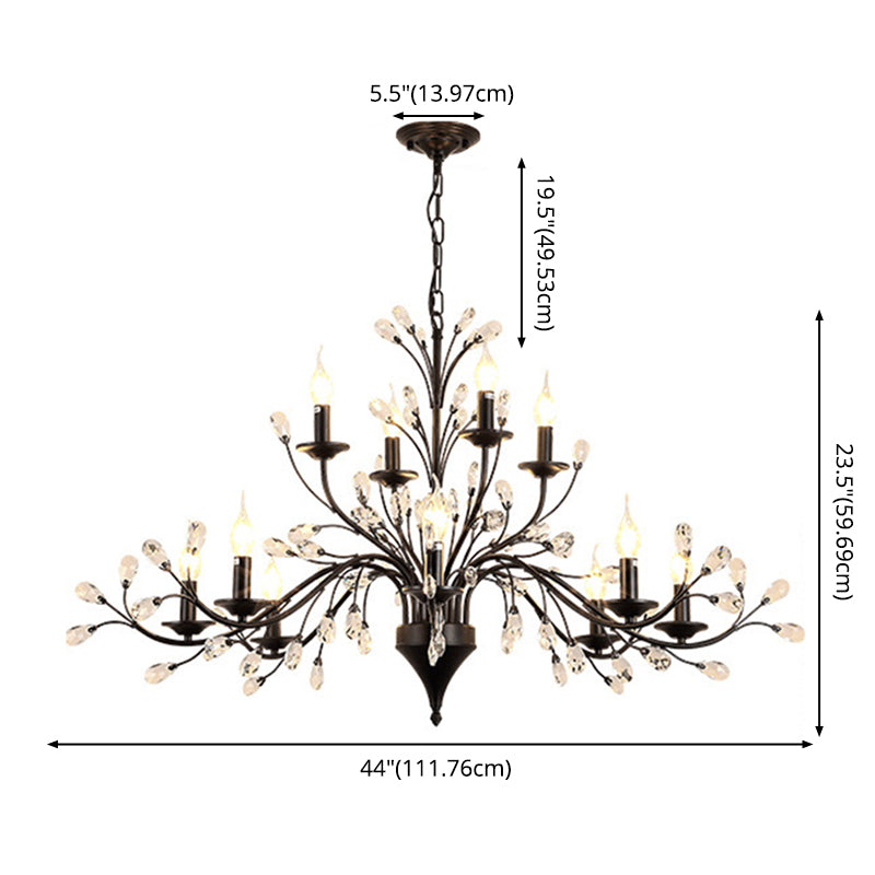 Black Tree Branch Shaped Hanging Light Vintage Crystal Living Room Ceiling Chandelier