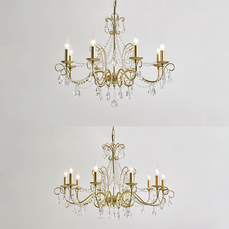 Candelabra Glass Pendant Chandelier Traditional Living Room Chandelier Lighting in Gold