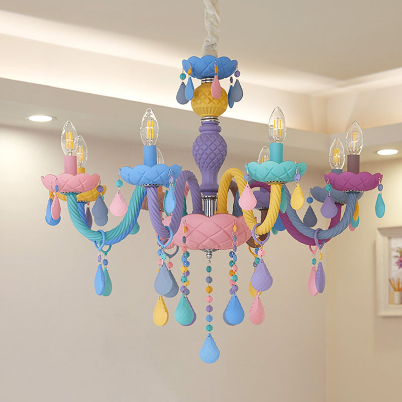 Bedroom Macaron Pendant Light in Modern Creative Style Wrought Iron Chandelier with Crystal Decoration