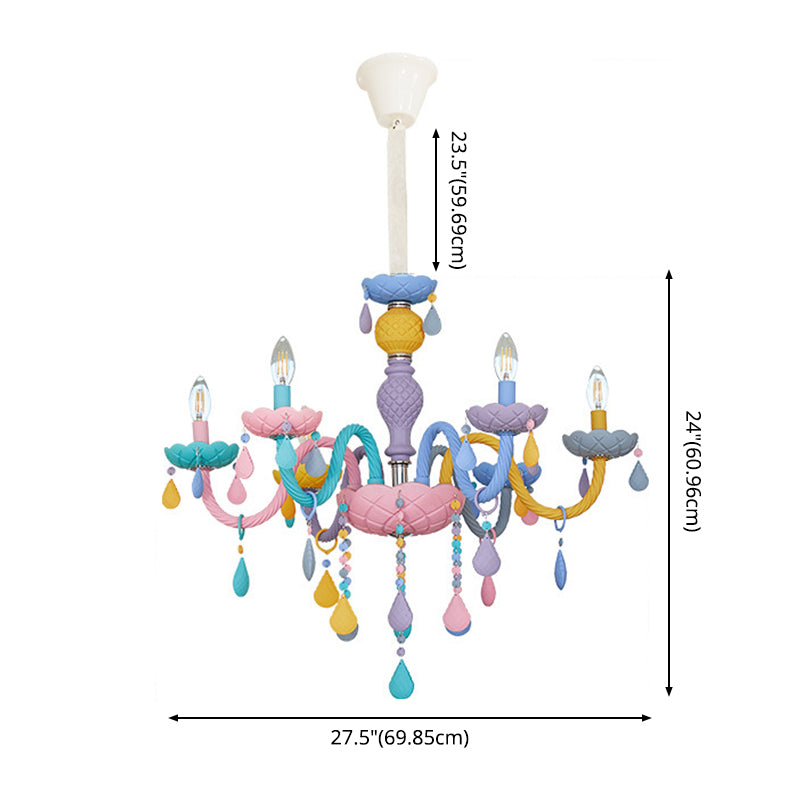 Bedroom Macaron Pendant Light in Modern Creative Style Wrought Iron Chandelier with Crystal Decoration
