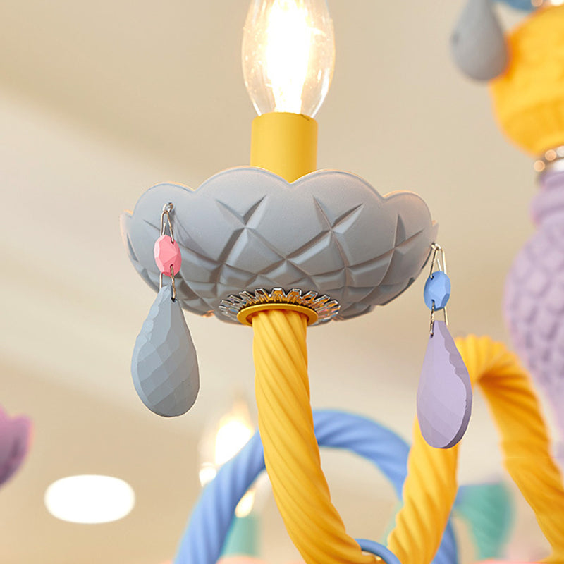 Bedroom Macaron Pendant Light in Modern Creative Style Wrought Iron Chandelier with Crystal Decoration