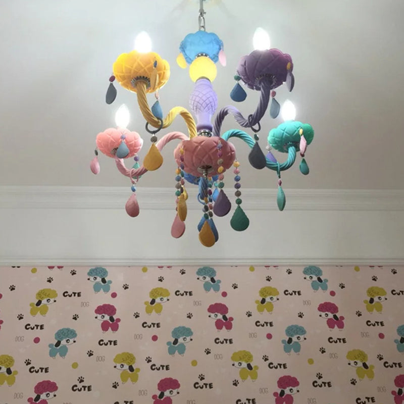 Bedroom Macaron Pendant Light in Modern Creative Style Wrought Iron Chandelier with Crystal Decoration