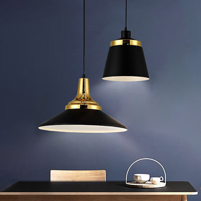 Black and Gold Shaded Pendant Lamp Nordic 1-Light Metal Ceiling Light for Dining Room