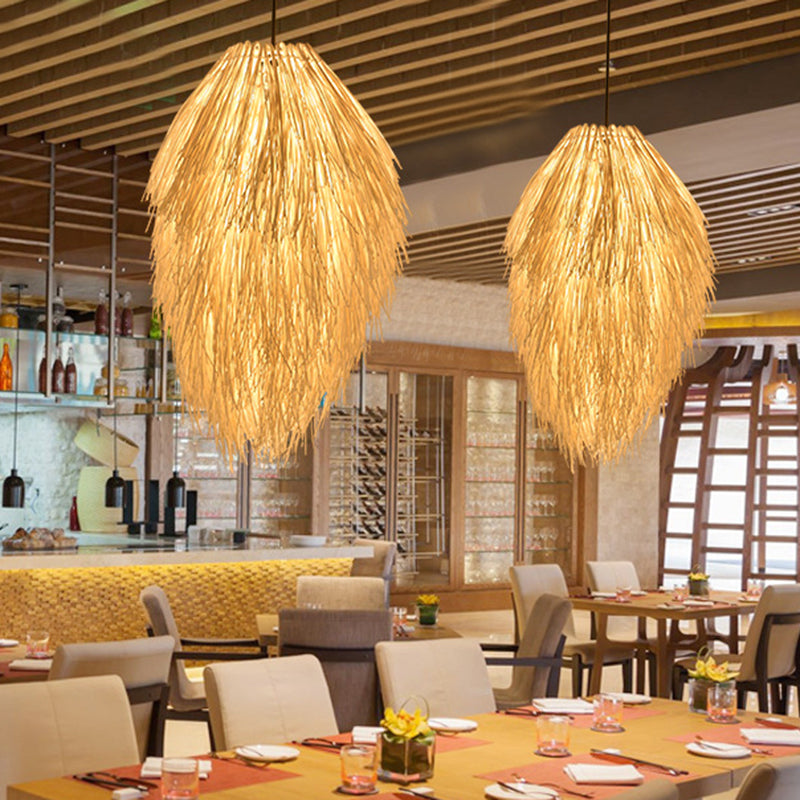 Bamboo Teardrop Pendant Lighting Contemporary 1 Light Hanging Light Fixture in Beige