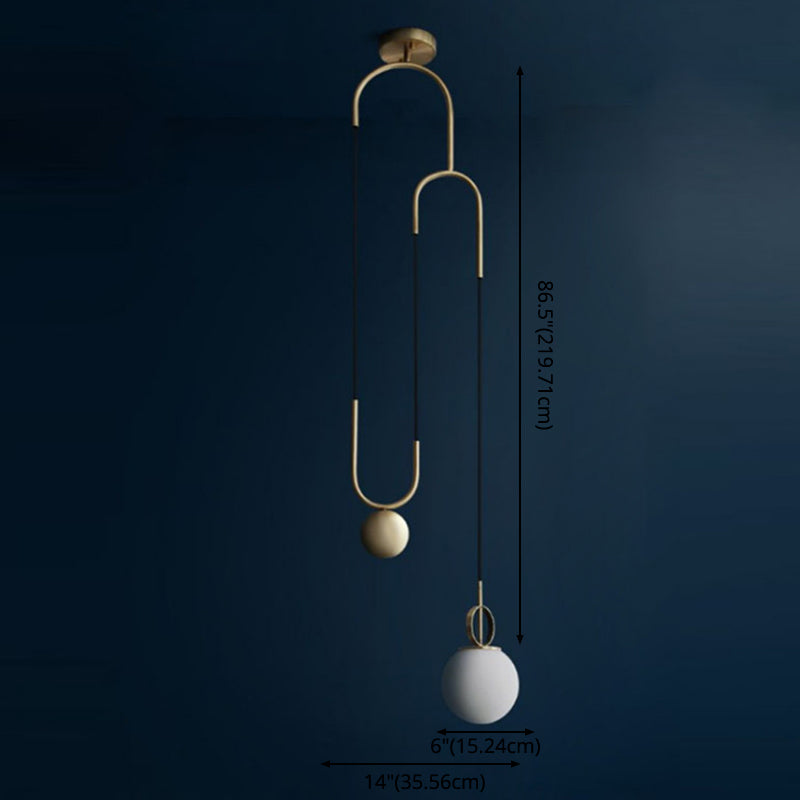Postmodern Globe Pendant Lamp White Glass 1 Head Dining Room Hanging Light in Brass