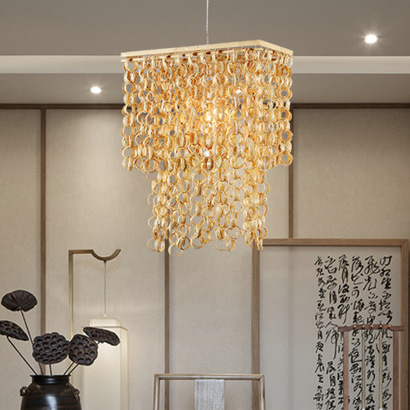 Lámpara colgante de bambú rectangular moderno 1 iluminación de luz en beige