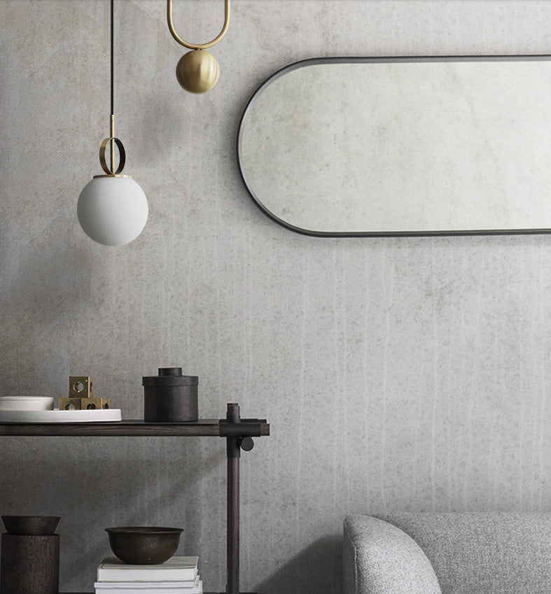 Postmodern Globe Pendant Lamp White Glass 1 Head Dining Room Hanging Light in Brass