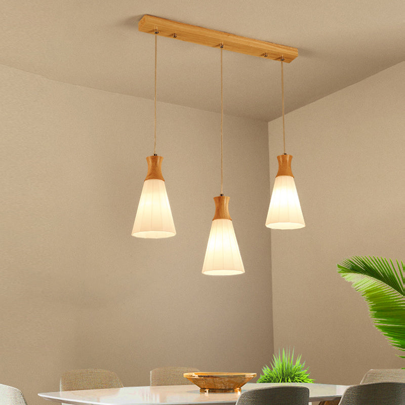 Nordic 3 Lights Pendant Wood Geometric Hanging Light Fixture with White Glass Shade