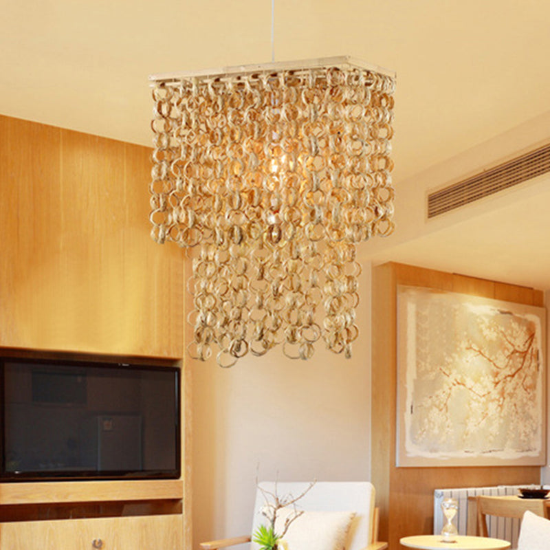 Lámpara colgante de bambú rectangular moderno 1 iluminación de luz en beige