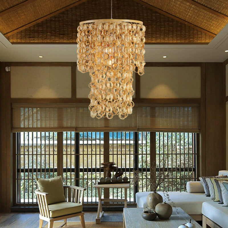 Luz de techo redondo beige Contemporáneo 1 Lámpara colgante de bambú de luz con Tassel Deco