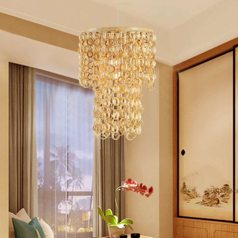 Luz de techo redondo beige Contemporáneo 1 Lámpara colgante de bambú de luz con Tassel Deco
