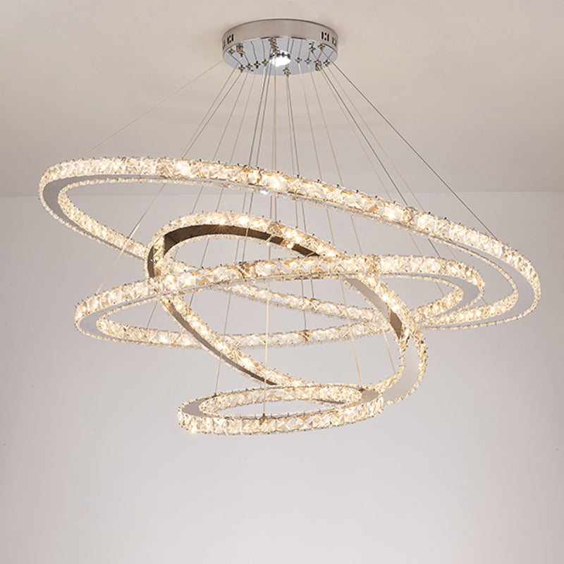 Contemporary Tiered LED Hanging Ceiling Lights Gold Crystal Pendant Chandelier for Living Room