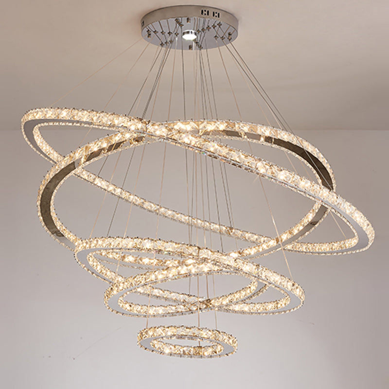 Contemporary Tiered LED Hanging Ceiling Lights Gold Crystal Pendant Chandelier for Living Room