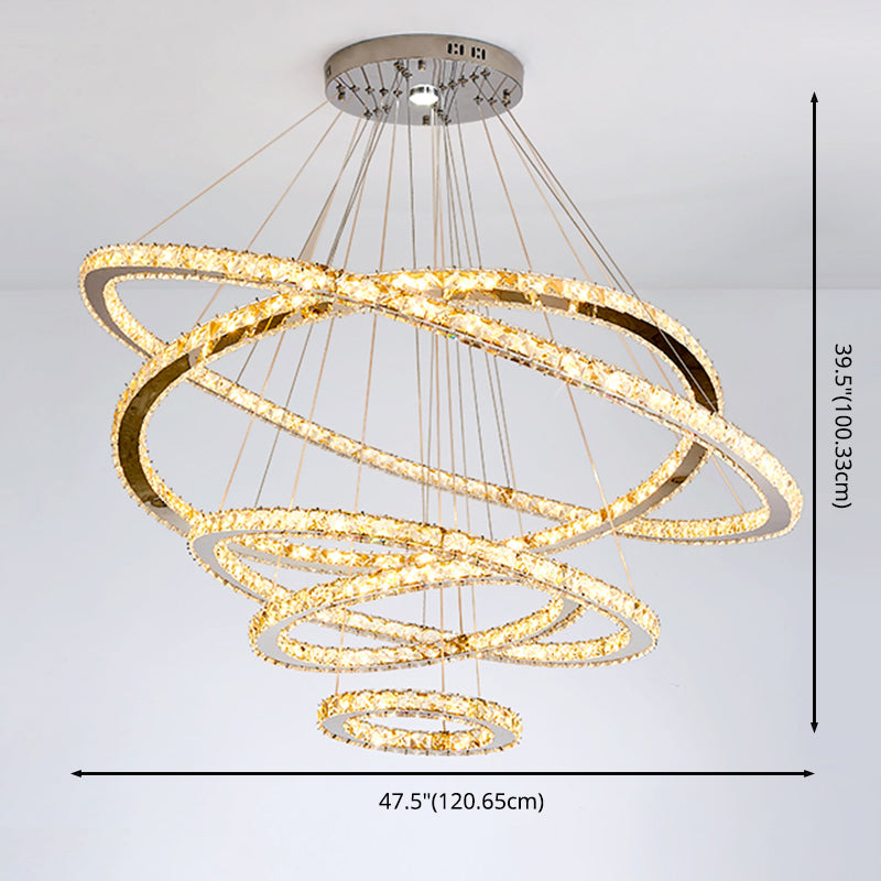 Contemporary Tiered LED Hanging Ceiling Lights Gold Crystal Pendant Chandelier for Living Room