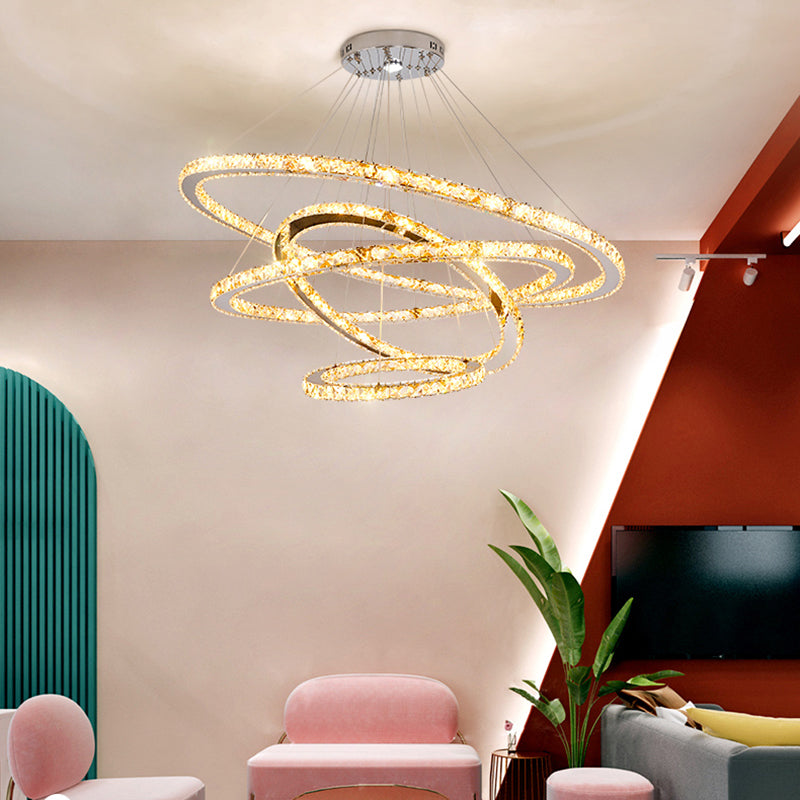 Contemporary Tiered LED Hanging Ceiling Lights Gold Crystal Pendant Chandelier for Living Room