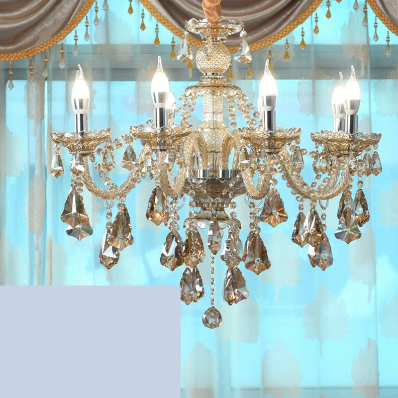 Gold Beveled K9 Crystal Suspension Lamp Candelabra Traditional Style Ceiling Lamp for Bedroom