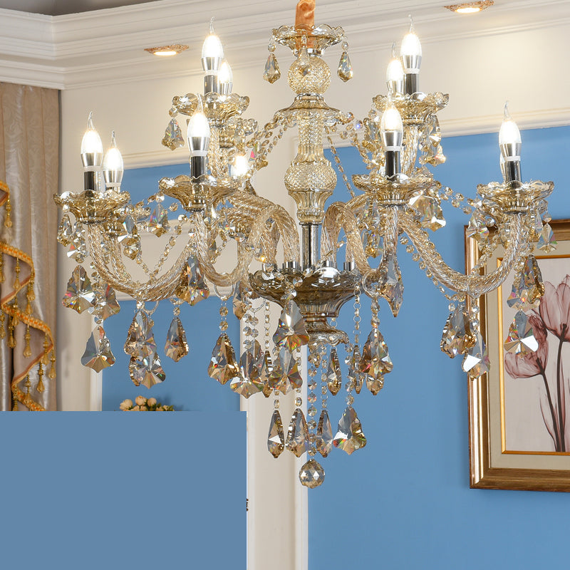 Gold Beveled K9 Crystal Suspension Lamp Candelabra Traditional Style Ceiling Lamp for Bedroom