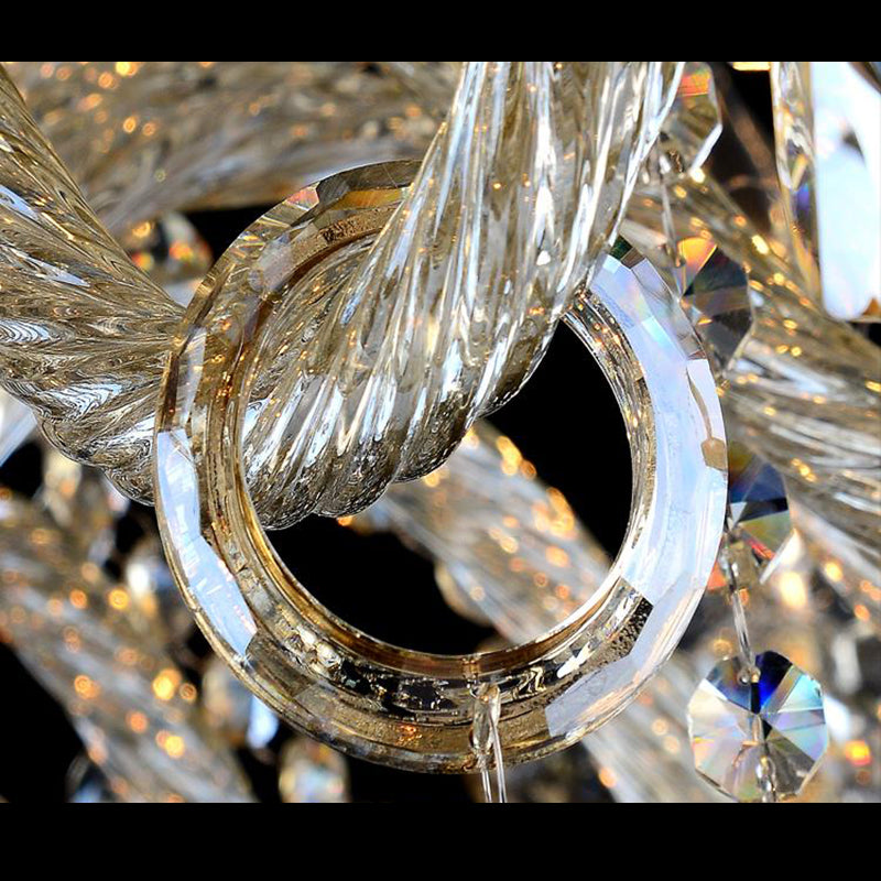 Gold Beveled K9 Crystal Suspension Lamp Candelabra Traditional Style Ceiling Lamp for Bedroom