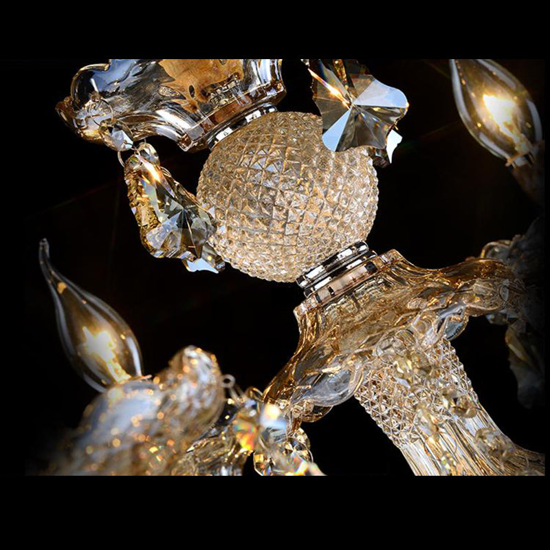 Gold Beveled K9 Crystal Suspension Lamp Candelabra Traditional Style Ceiling Lamp for Bedroom